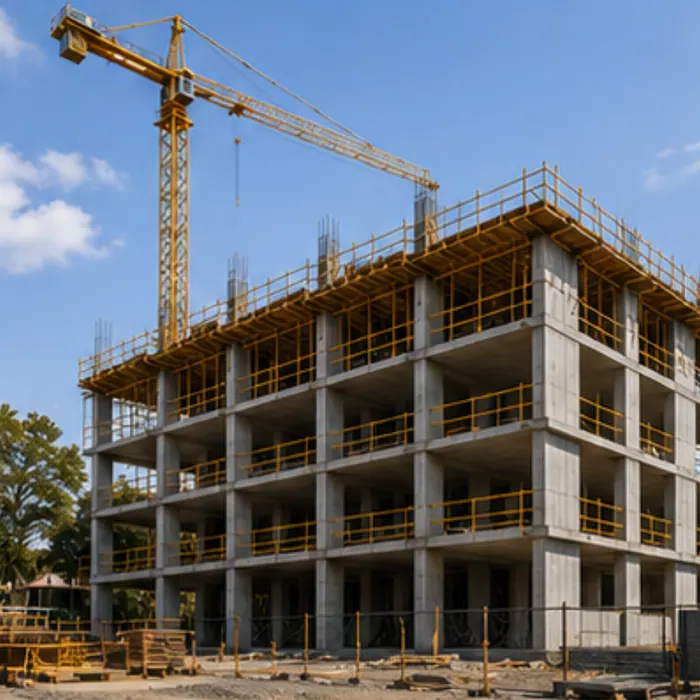 Obra em construção com guindaste